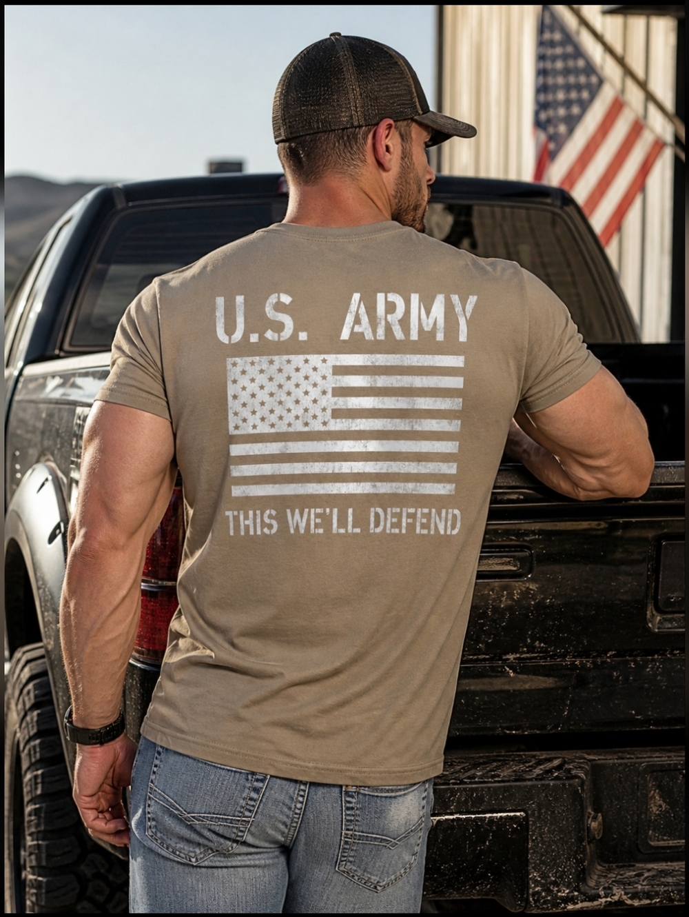 U.S. Army Graphic Tee Mens Medium Gildan Heavy Cotton Flag “This We’ll Defend”